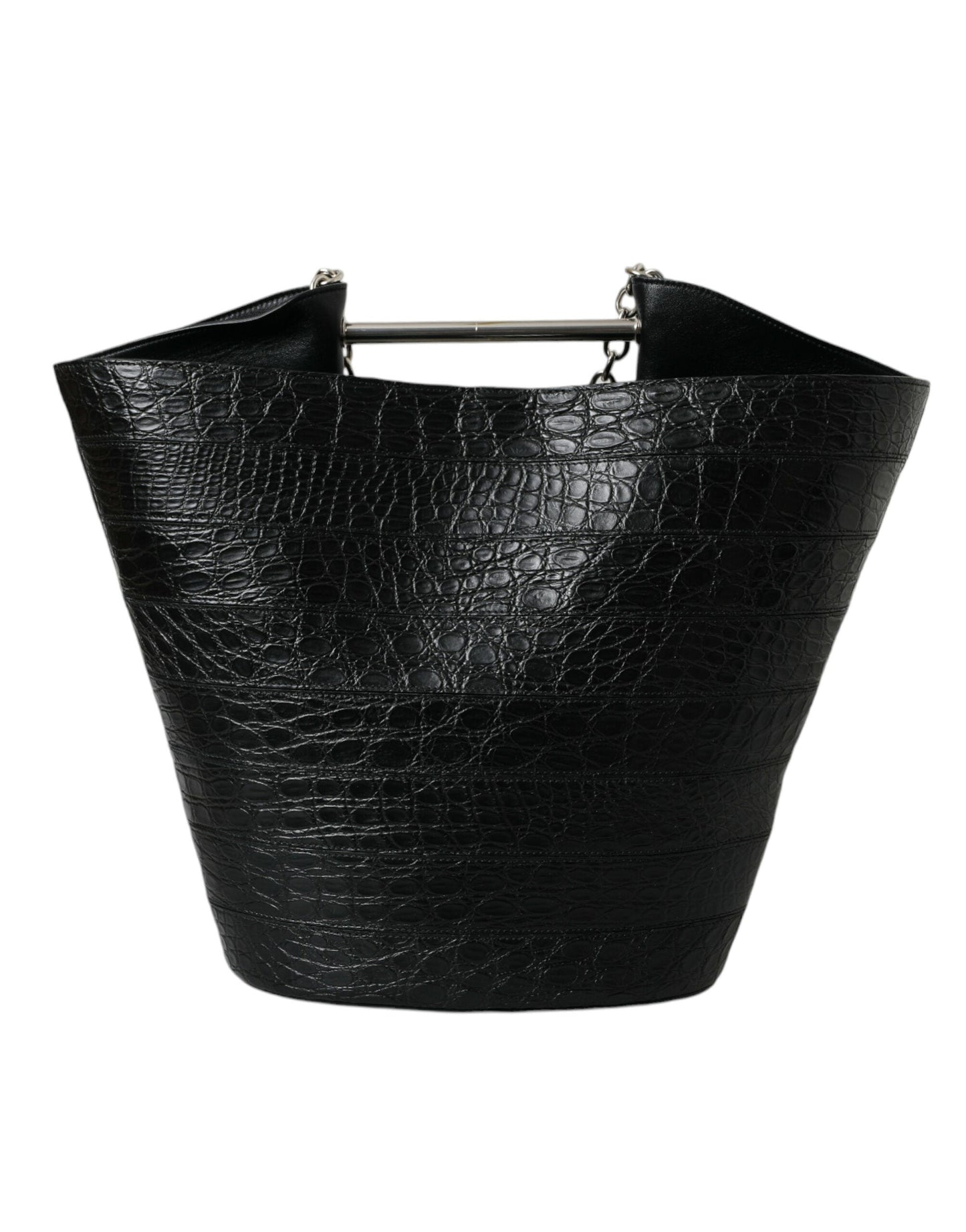 Balenciaga Black Exotic Skin Leather Maxi Bucket Tote Purse Women's Bag