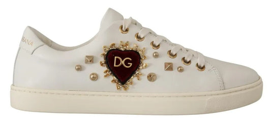 Dolce & Gabbana White Leather Gold Red Heart Sneakers Women's Shoes (Pre-Owned)