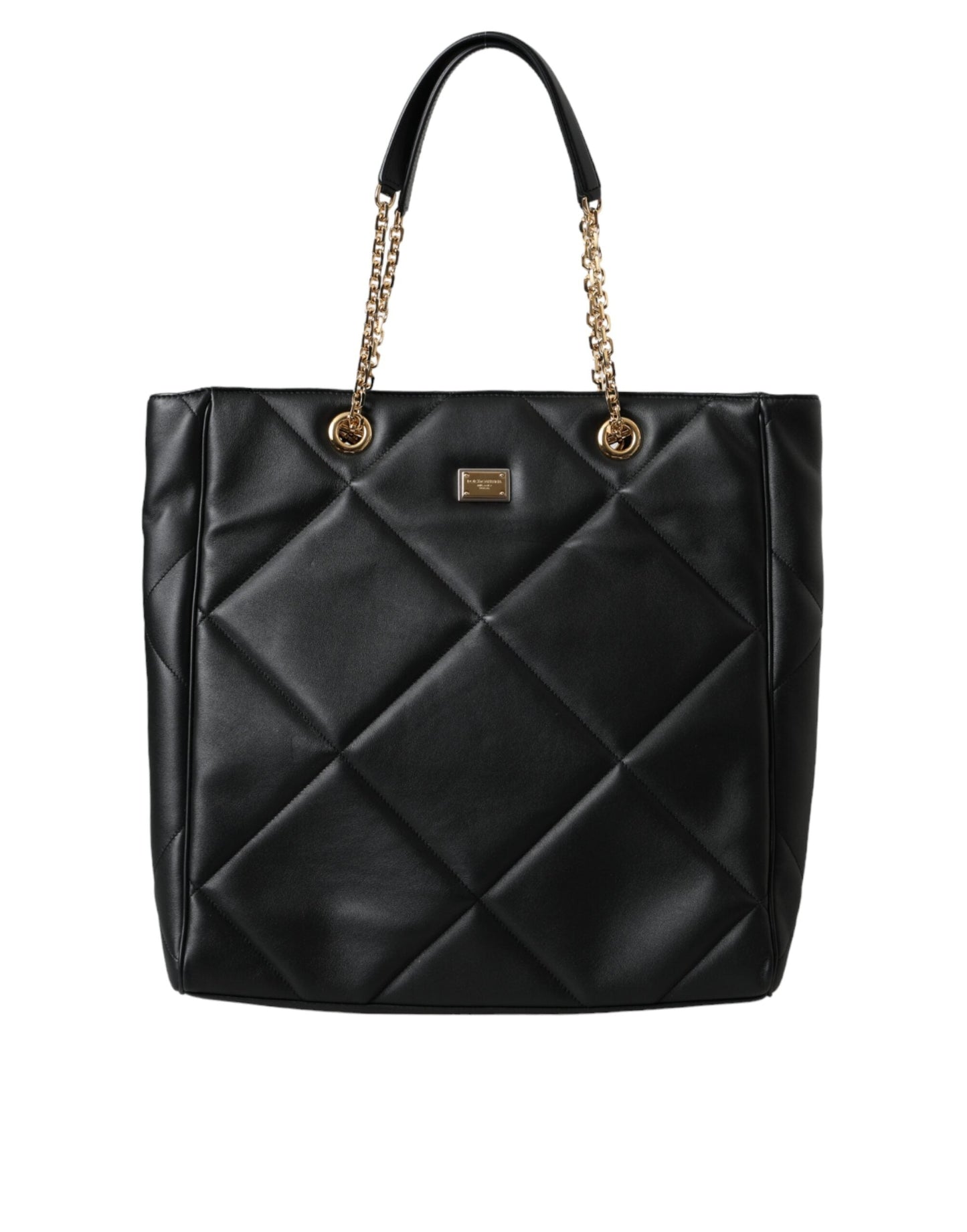 Dolce & Gabbana Black Leather JUNGLE Quilted Shopping Tote Women's Bag