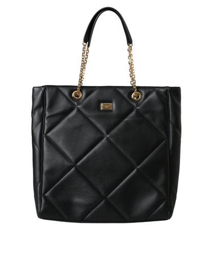 Dolce & Gabbana Black Leather JUNGLE Quilted Shopping Tote Women's Bag