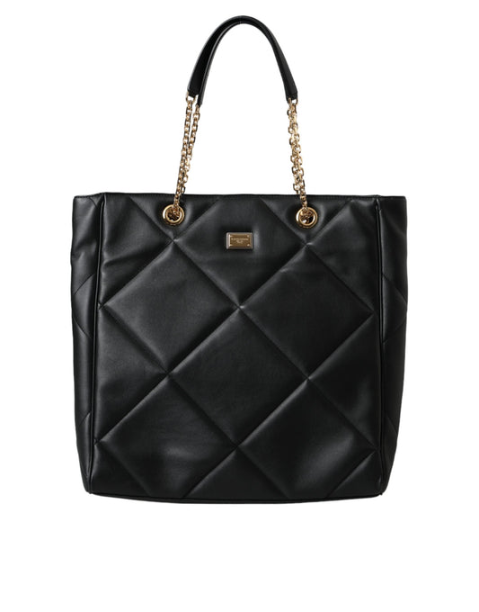 Dolce & Gabbana Black Leather JUNGLE Quilted Shopping Tote Women's Bag