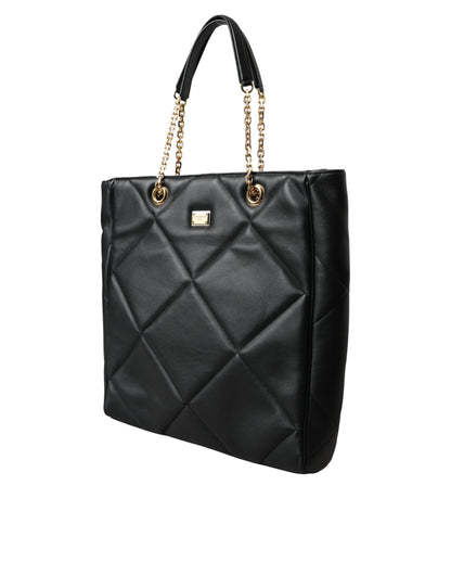 Dolce & Gabbana Black Leather JUNGLE Quilted Shopping Tote Women's Bag