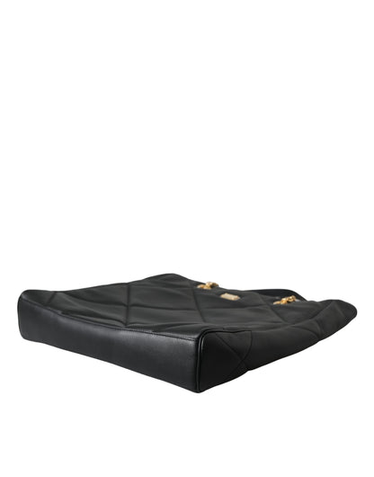 Dolce & Gabbana Black Leather JUNGLE Quilted Shopping Tote Women's Bag