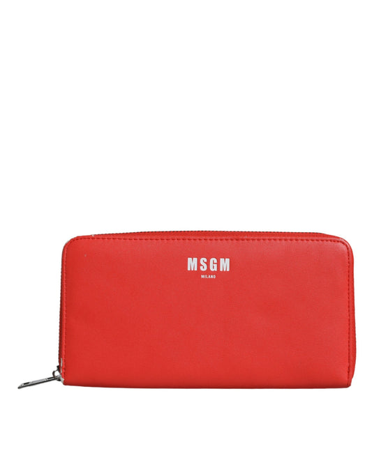 MSGM Red Leather Continental Zip Around Card Holder Bifold Clutch Women's Wallet (Pre-Owned)