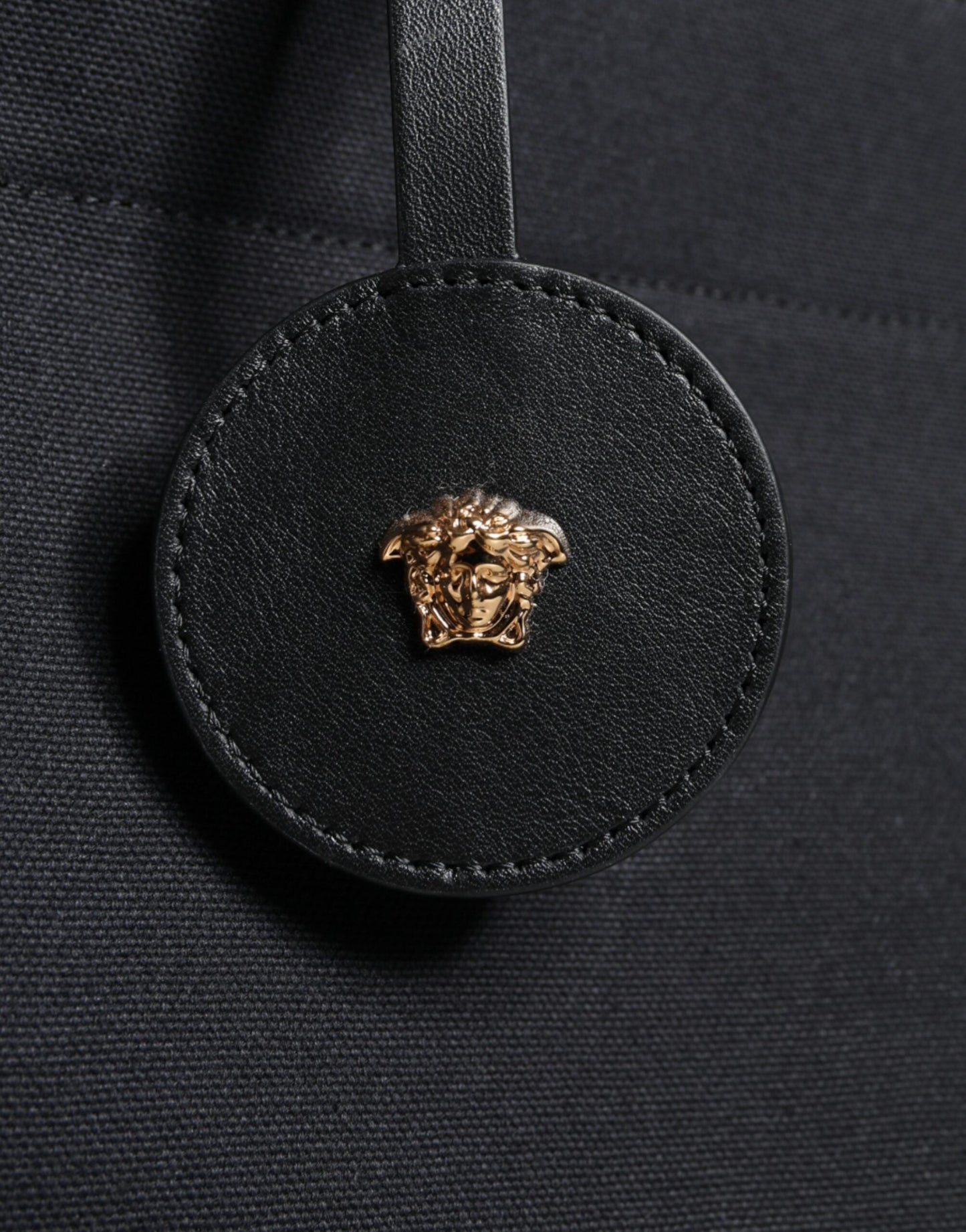 Versace Black Top Handle Canvas Leather Logo Crossbody Tote Women's Bag