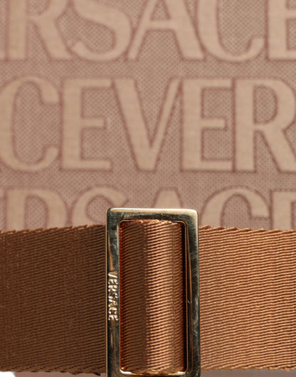 Versace Brown Top Handle Jacquard Leather Logo Crossbody Tote Women's Bag