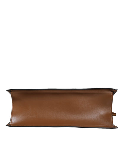 Versace Brown Top Handle Jacquard Leather Logo Crossbody Tote Women's Bag