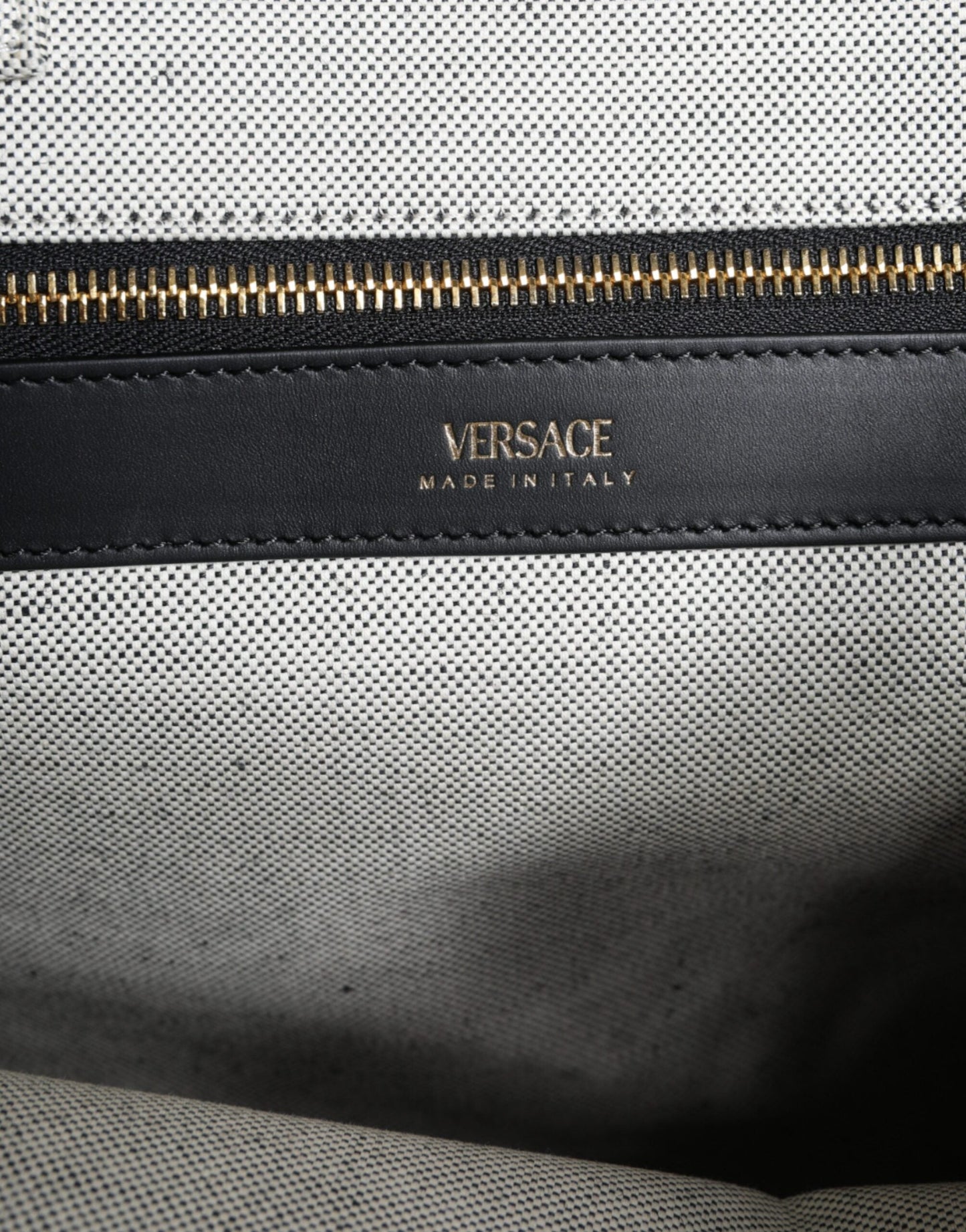 Versace White Top Handle Canvas Leather Logo Crossbody Tote Women's Bag