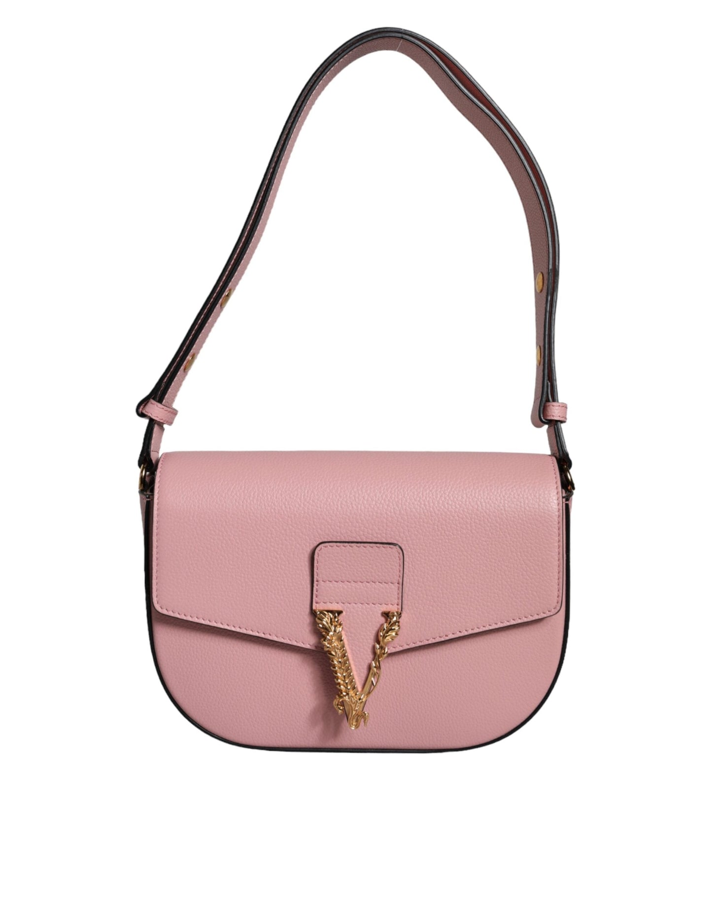 Versace Pink Grainy Calf Leather Logo Crossbody Shoulder Women's Bag