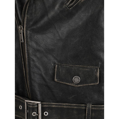 Golden Goose Brown Calf Leather Bos Taurus Biker Men's Jacket