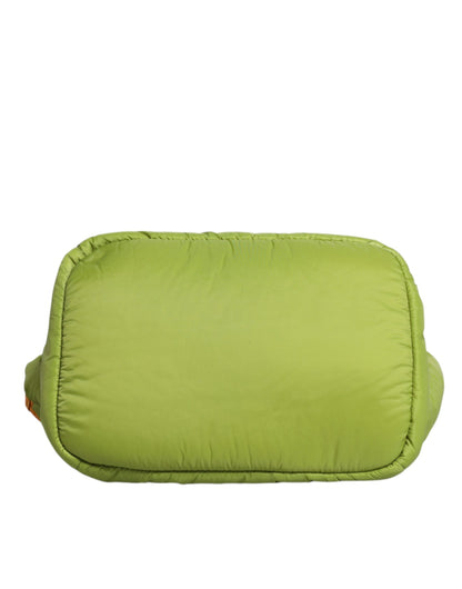 Dolce & Gabbana Green Nylon Padded Logo Plaque Tote Crossbody Women's Bag