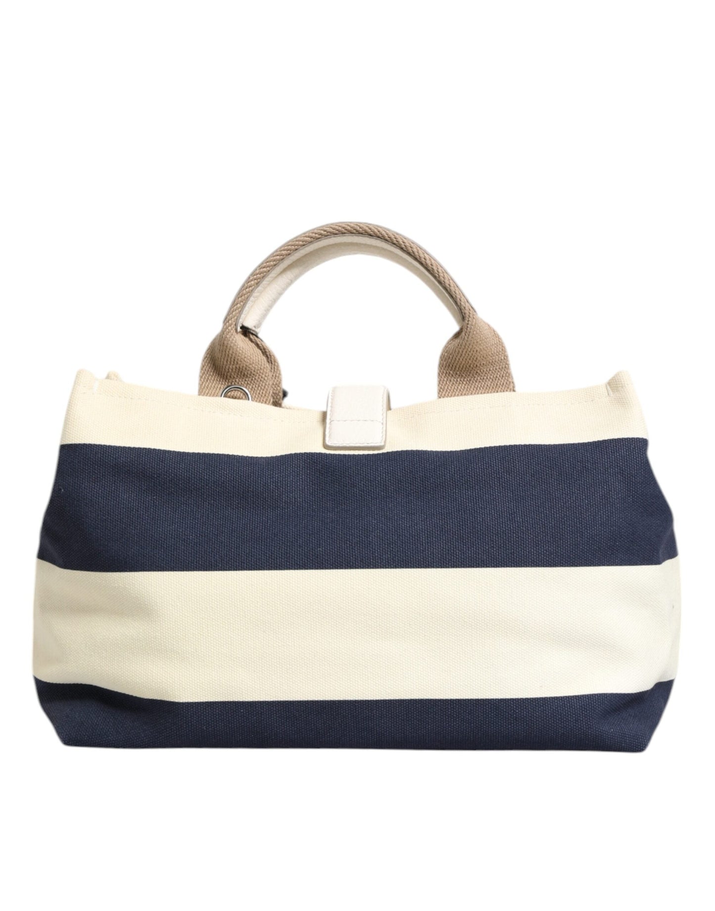 Dolce & Gabbana White Navy Striped Canvas Top Handle Tote Women's Bag (Pre-Owned)