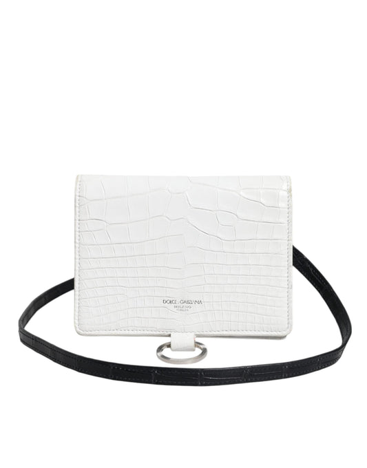 Dolce & Gabbana White Blue Leather Bifold Crossbody Sling Women's Wallet (Pre-Owned)