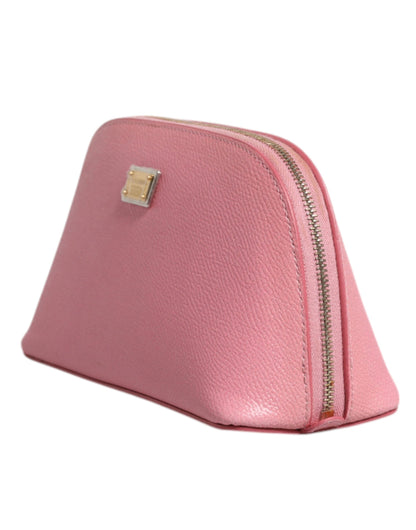 Dolce & Gabbana Pink Leather DG Logo Zip Around Hand Purse Pouch Women's Wallet