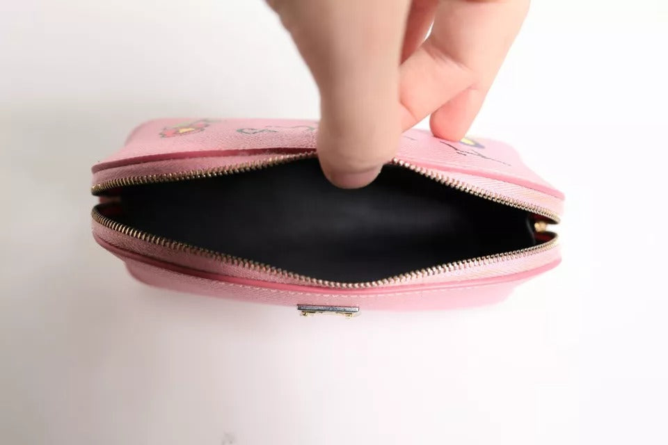 Dolce & Gabbana Pink Leather DG Logo Zip Around Hand Purse Pouch Women's Wallet