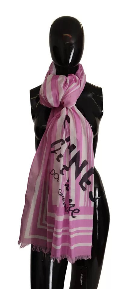 Dolce & Gabbana Pink White Striped Cotton Wrap Shawl Women's Scarf (Pre-Owned)