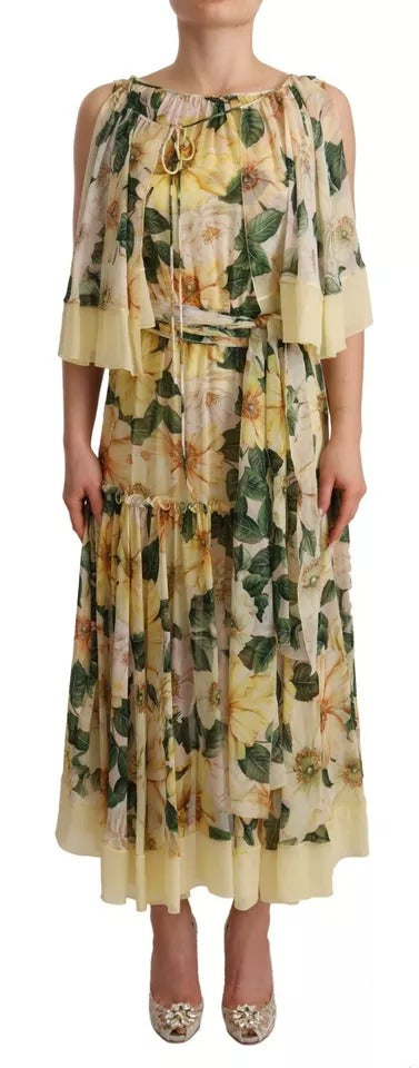 Dolce & Gabbana Multicolor Silk Floral Print Long Maxi Women's Dress (Pre-Owned)