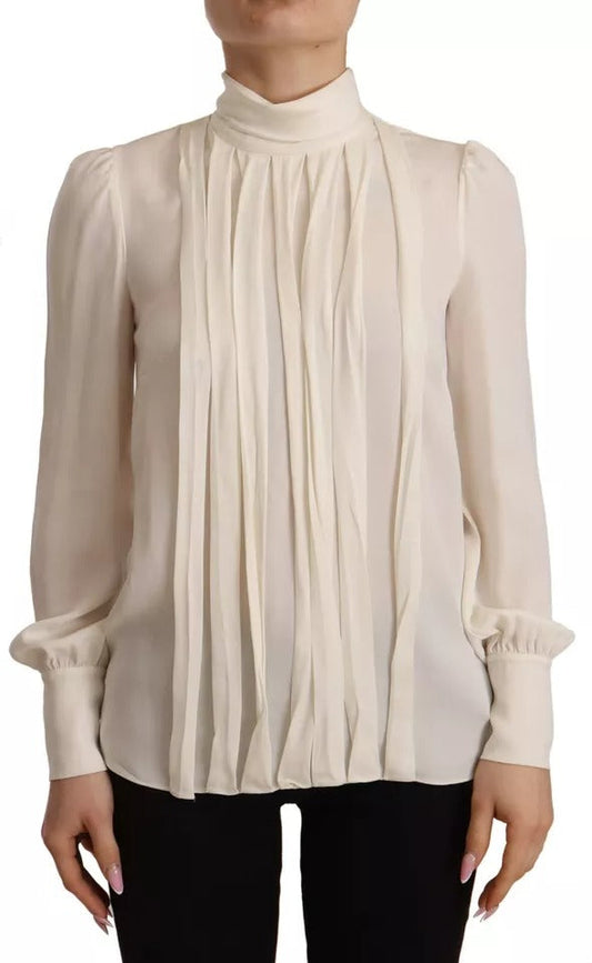 Dolce & Gabbana Off White Silk Long Sleeve Turtle Neck Women's Top (Pre-Owned)