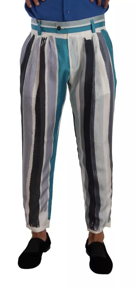 Dolce & Gabbana Blue Striped Silk Tapered Men's Pants (Pre-Owned)