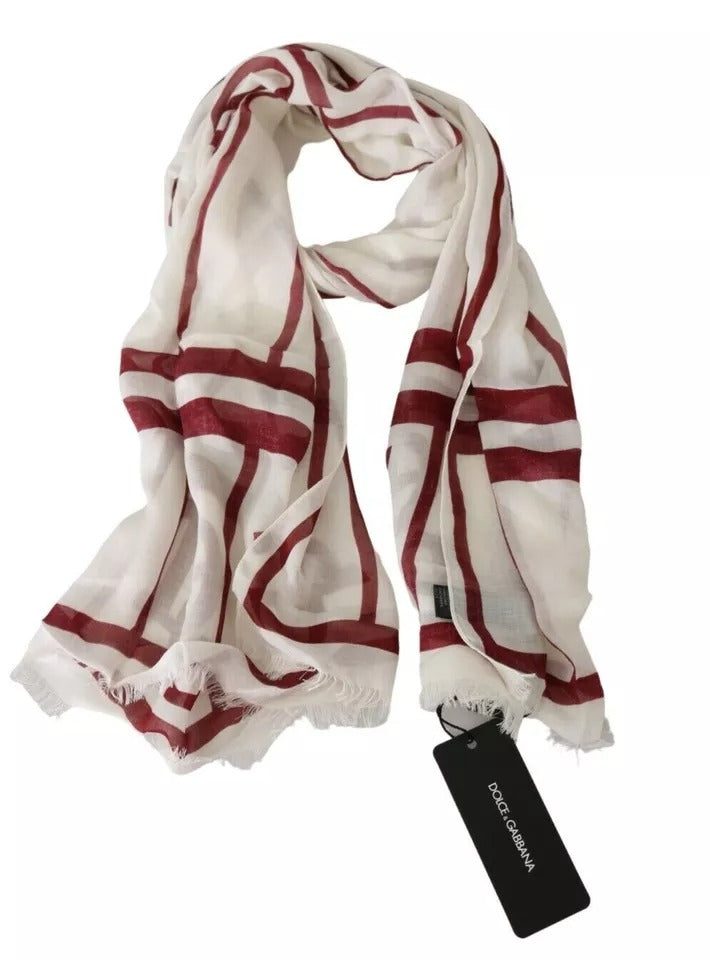 Dolce & Gabbana White Red Printed Wrap Shawl Modal Men's Scarf (Pre-Owned)