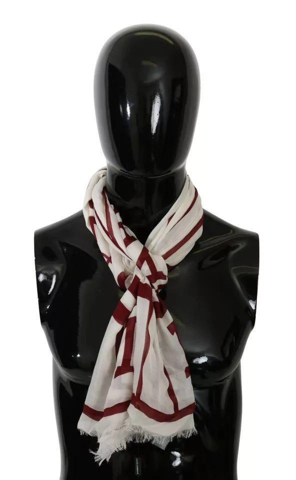 Dolce & Gabbana White Red Printed Wrap Shawl Modal Men's Scarf (Pre-Owned)