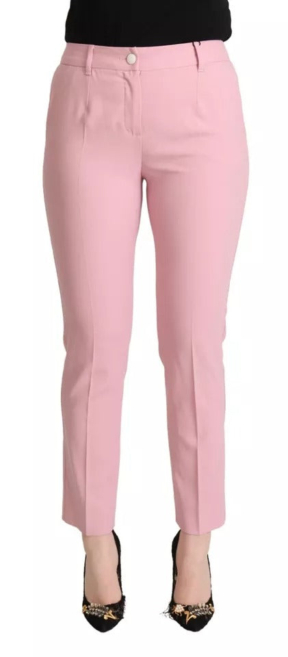 Dolce & Gabbana Pink Wool Mid Waist Tapered Women's Pants (Pre-Owned)