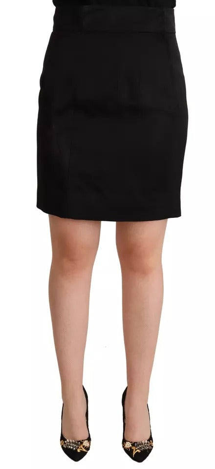 Dolce & Gabbana Black Silk High Waist Mini Pencil Cut Women's Skirt (Pre-Owned)