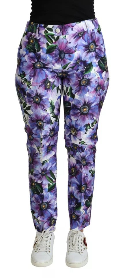 Dolce & Gabbana Purple Floral Print Tapered Cotton Women's Pants (Pre-Owned)