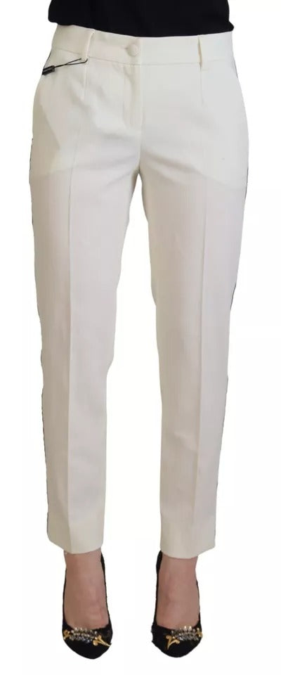 Dolce & Gabbana White High Waist Tapered Wool Women's Pants (Pre-Owned)