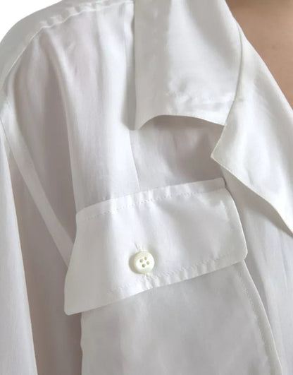 Dolce & Gabbana White Silk Collared 3/4 Sleeves Blouse Women's Top (Pre-Owned)