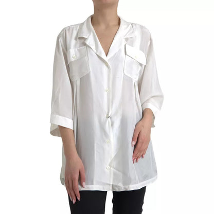 Dolce & Gabbana White Silk Collared 3/4 Sleeves Blouse Women's Top (Pre-Owned)