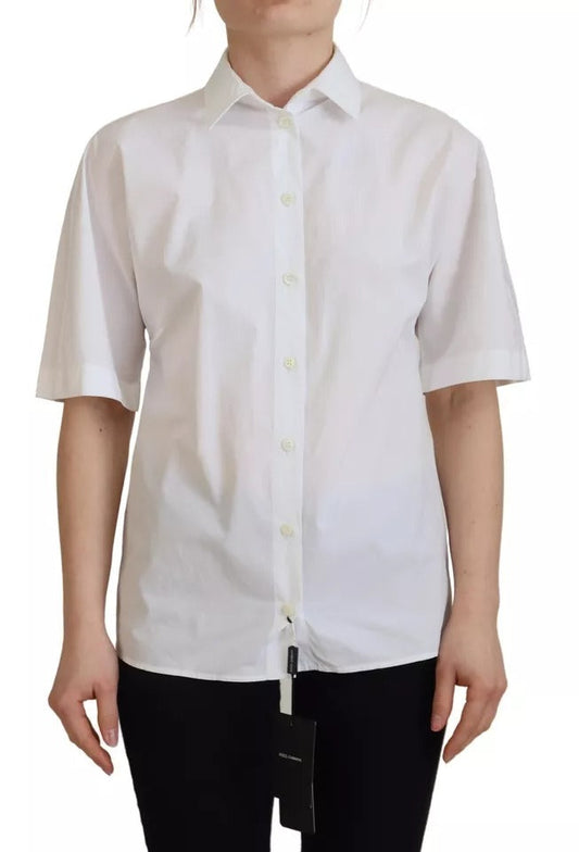 Dolce & Gabbana White Cotton Button Front Short Sleeve Women's Shirt (Pre-Owned)