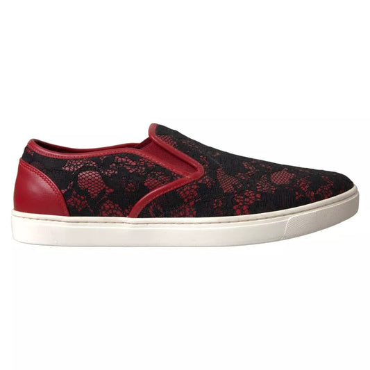 Dolce & Gabbana Black Red Lace Slip On Low Top Sneakers Women's Shoes (Pre-Owned)
