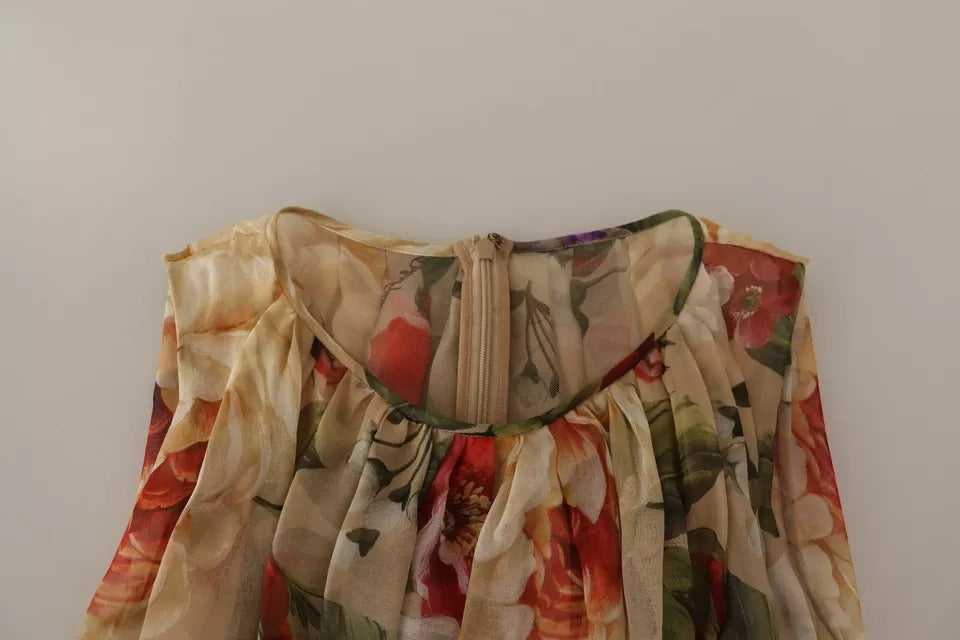 Dolce & Gabbana Beige Floral Sleeveless Round Neck Mini Women's Dress (Pre-Owned)