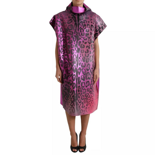 Dolce & Gabbana Pink Leopard Print Polyester Shift Midi Women's Dress (Pre-Owned)