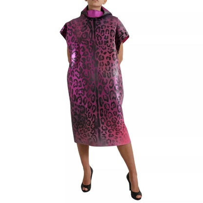Dolce & Gabbana Pink Leopard Print Polyester Shift Midi Women's Dress (Pre-Owned)