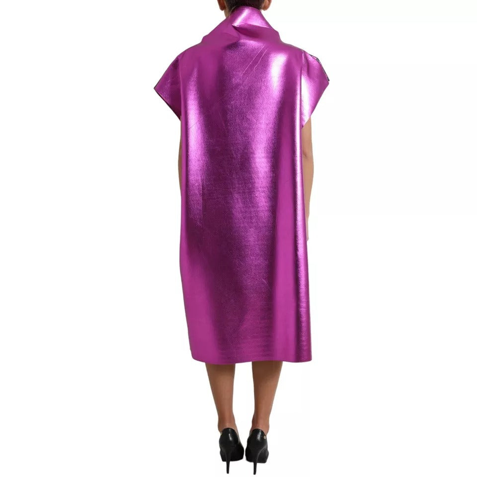 Dolce & Gabbana Pink Leopard Print Polyester Shift Midi Women's Dress (Pre-Owned)