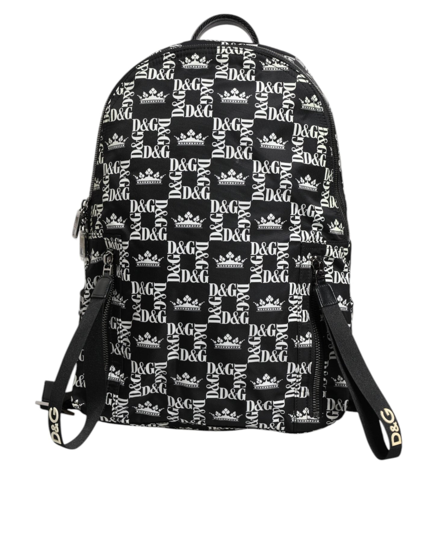 Dolce & Gabbana Black White Crown Printed Nylon School Backpack Men's Bag (Pre-Owned)