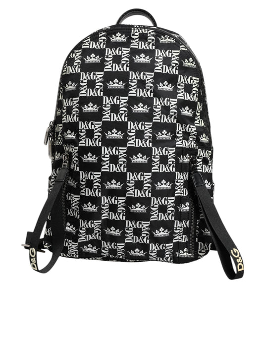 Dolce & Gabbana Black White Crown Printed Nylon School Backpack Men's Bag (Pre-Owned)