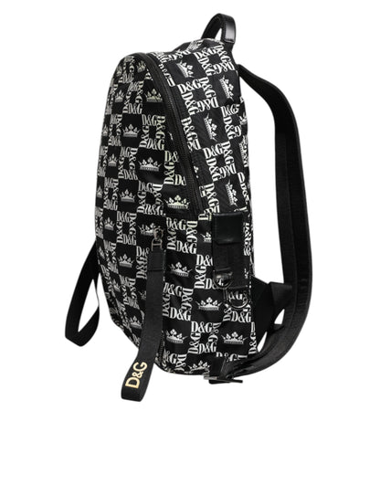 Dolce & Gabbana Black White Crown Printed Nylon School Backpack Men's Bag (Pre-Owned)