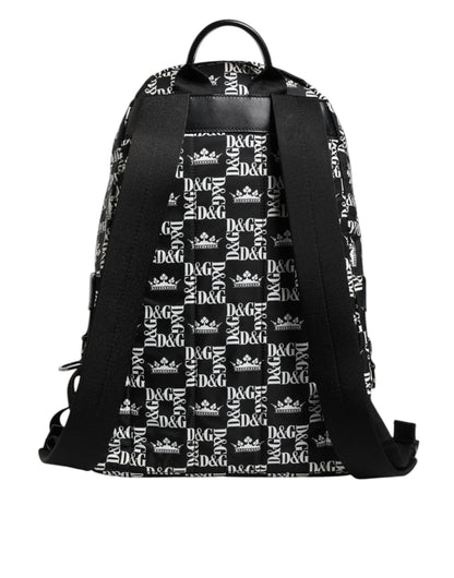 Dolce & Gabbana Black White Crown Printed Nylon School Backpack Men's Bag (Pre-Owned)
