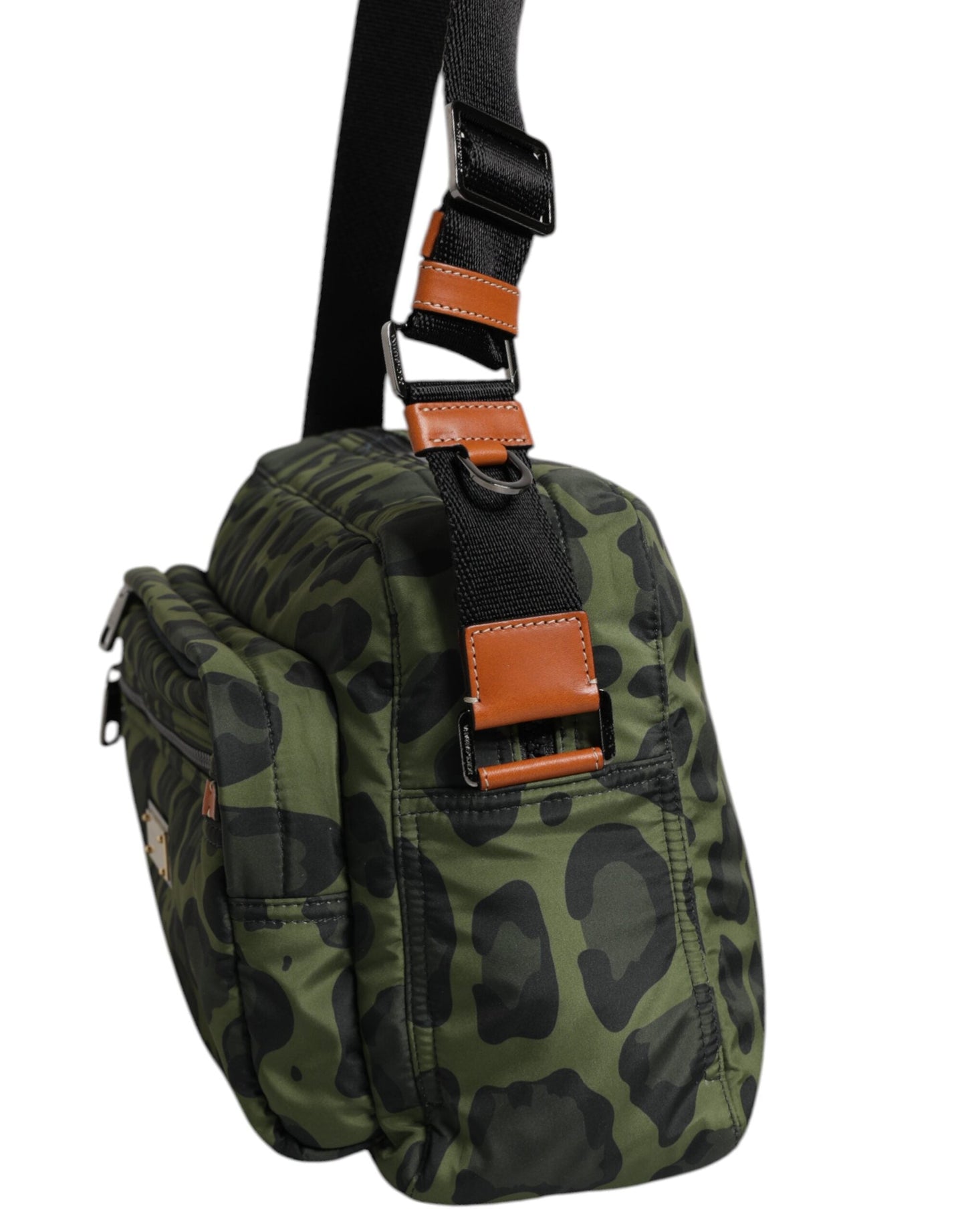 Dolce & Gabbana Green Polyester Leopard Print Shell Messenger Men's Bag (Pre-Owned)