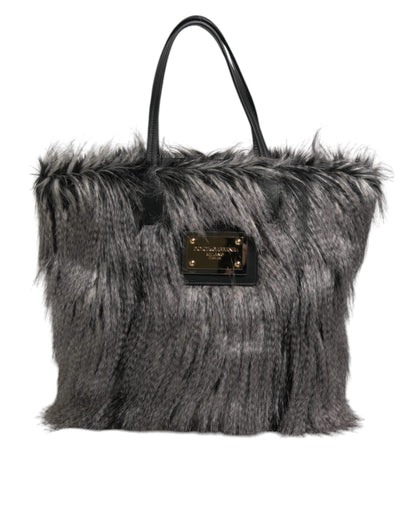 Dolce & Gabbana Black Oversize Faux Fur Shopping Tote Women's Bag (Pre-Owned)