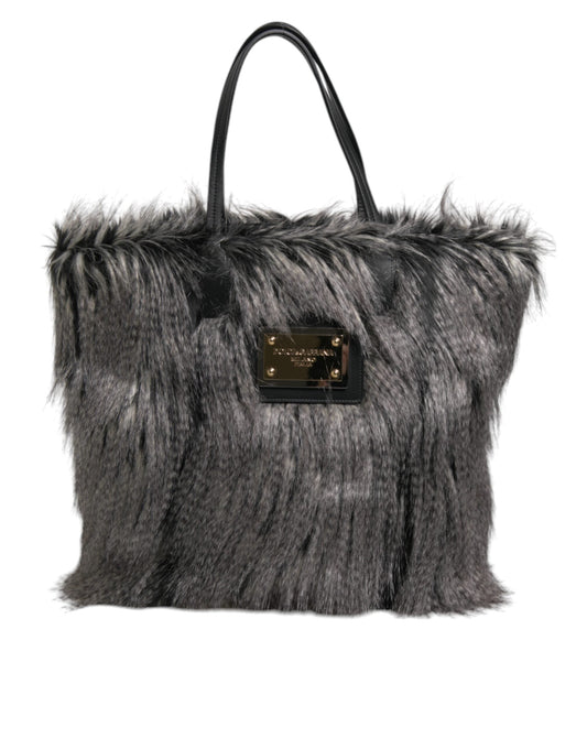 Dolce & Gabbana Black Oversize Faux Fur Shopping Tote Women's Bag (Pre-Owned)