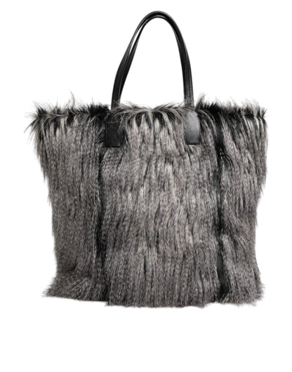 Dolce & Gabbana Black Oversize Faux Fur Shopping Tote Women's Bag (Pre-Owned)