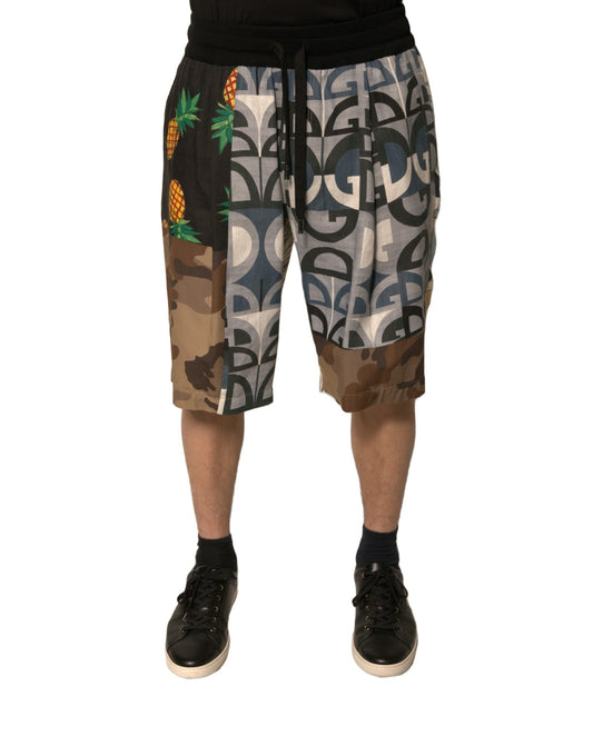 Dolce & Gabbana Multicolor Patchwork Linen Bermuda Men's Shorts (Pre-Owned)