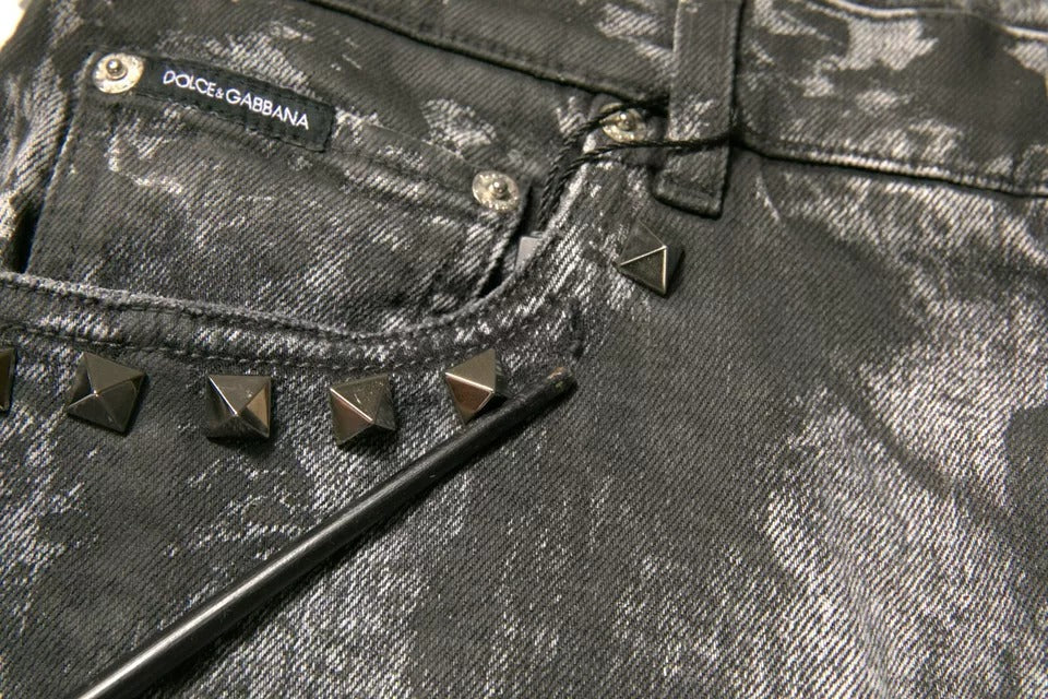 Dolce & Gabbana Gray Embellished Cotton Skinny Denim Men's Jeans (Pre-Owned)