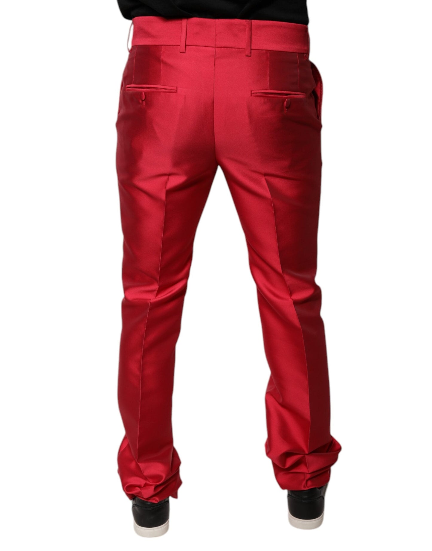 Dolce & Gabbana Red Silk Slim Fit Mid Waist Dress Formal Men's Pants (Pre-Owned)