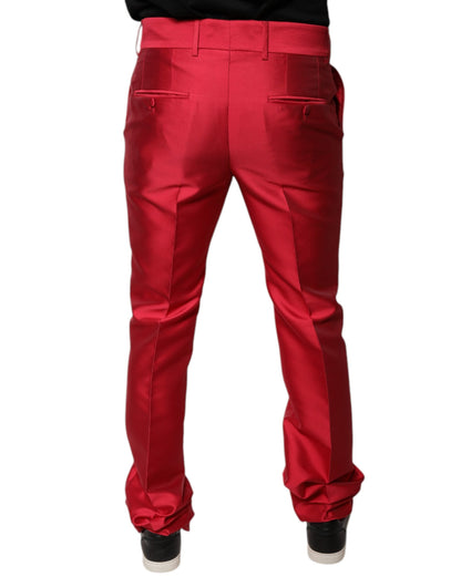 Dolce & Gabbana Red Silk Slim Fit Mid Waist Dress Formal Men's Pants (Pre-Owned)