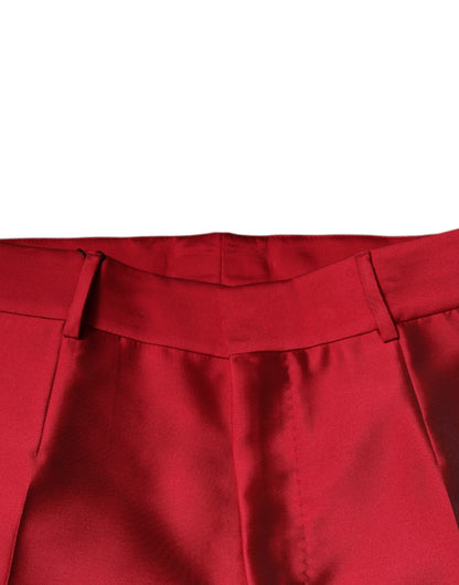 Dolce & Gabbana Red Silk Slim Fit Mid Waist Dress Formal Men's Pants (Pre-Owned)